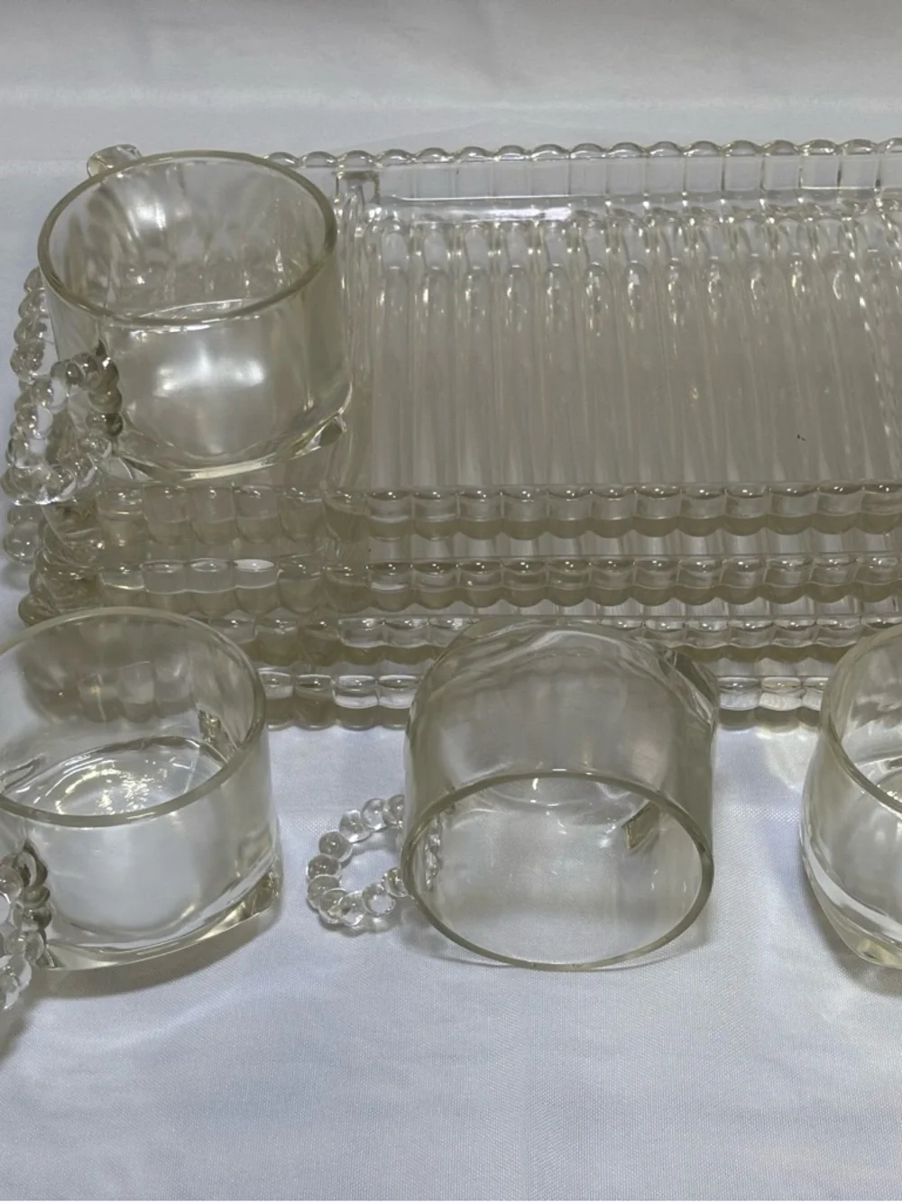 Set of 4 Vtg Hazel Atlas Glass Snack Luncheon Plates Sip And Smoke Ball & Rib